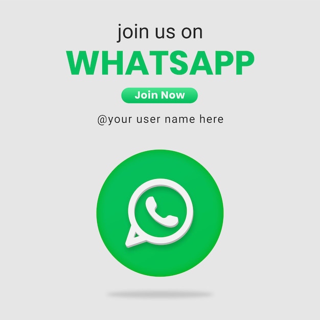 Join Us on whatsapp Social Media Banner 3d modern logo with WhatsApp icon