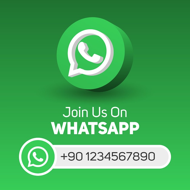 Vector join us on whatsapp social media square banner with 3d logo and username box