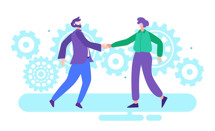 Vector joining hands for work and process