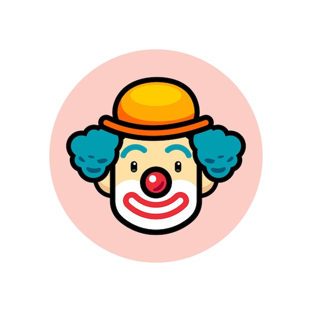 Joker smile vector illustration mascot with blue hair wig make up and hat Red nose happy joker