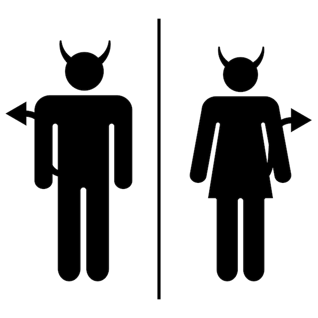 Vector joky toilet signs devil woman man minimalistic icon set vector illustration