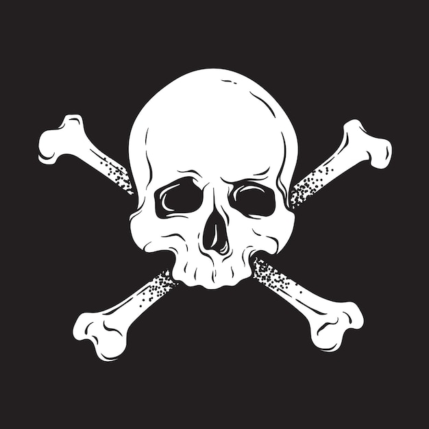 Cranio umano jolly roger con ossa incrociate illustrazione vettoriale disegnata a mano isolata modello con logo di stampa