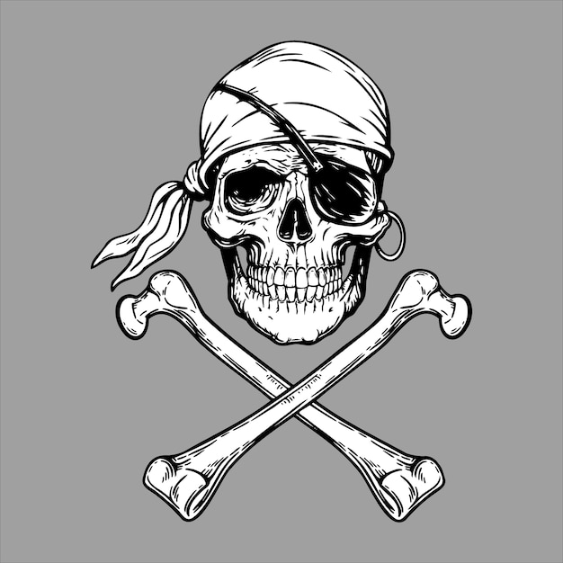 Vector jolly roger pirate skull head bandana and crossed bone .   illustration