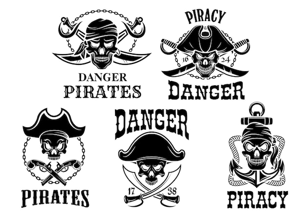 Set di icone vettoriali pirata jolly roger