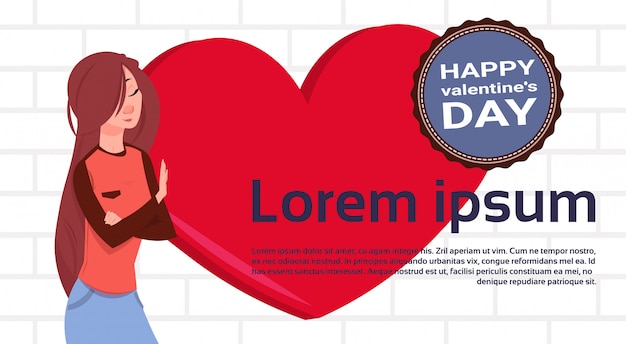 Jong meisje op hart vorm sjabloon achtergrond met Happy Valentine Day Label