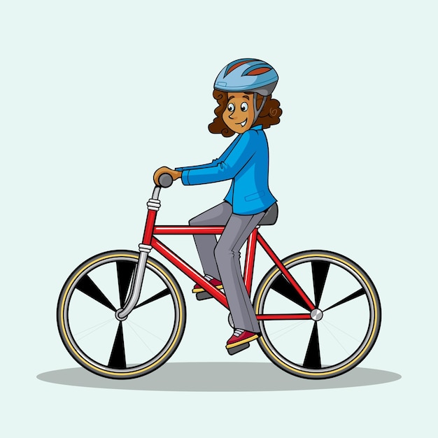 Jong meisje rijdt graag op een fiets in sportkleding Het concept van buitenactiviteiten in de stad cardio-oefening gezonde levensstijl Ecovriendelijke voertuig Cartoon pro vectorillustratie