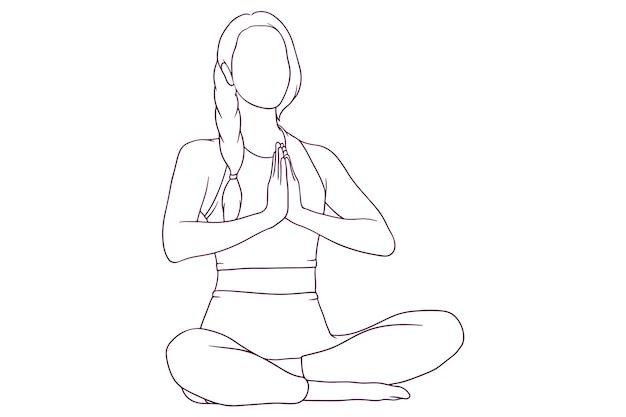 Jong mooi meisje doet yoga pose hand getrokken stijl vectorillustratie