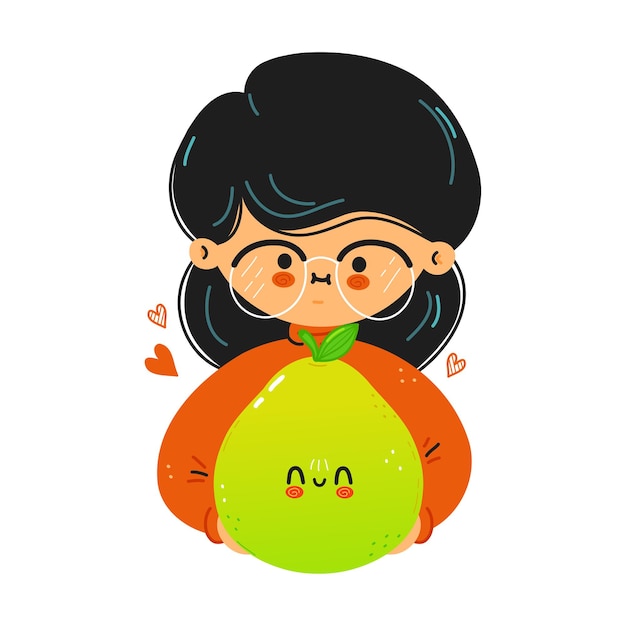 jong schattig grappig meisje houdt pomelo in de hand