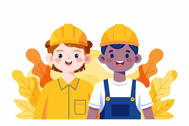 Vector jonge bouwvakkers webpagina vector illustratie voor arbeiders dag cartoon bouwteam