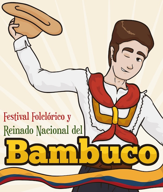Jonge Colombiaanse man met hoed bambuco dansen in Nationaal Folkloristisch Festival