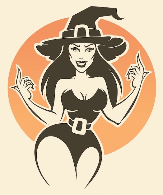 Jonge en sexy Halloween-heksenillustratie