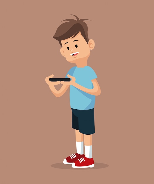 Jonge gamer die zich met smartphone bevindt