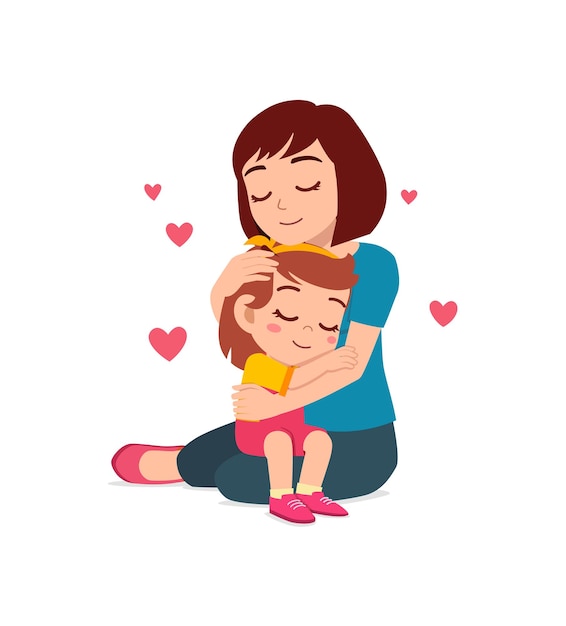Jonge gelukkige moeder knuffel schattig klein meisje