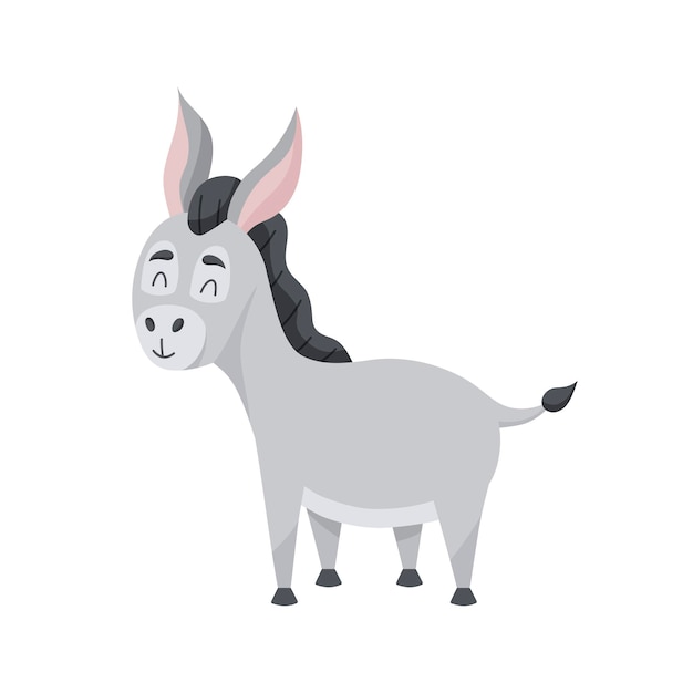 Jonge grijze ezel in cartoon-stijl. het schattige karakter is blij