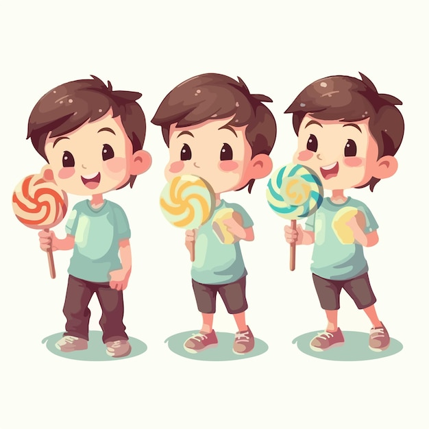 Jonge jongen genieten van een lolly vector pose kind cartoon-stijl