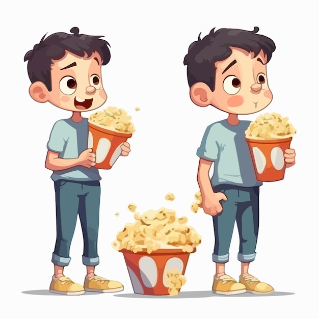 Jonge jongen met popcorn cartoon illustratie kind