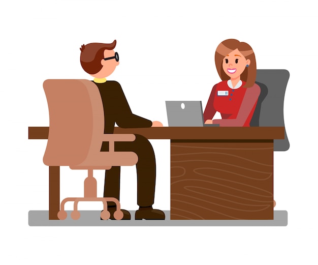 Jonge kandidaat bij Job Interview Flat Illustration