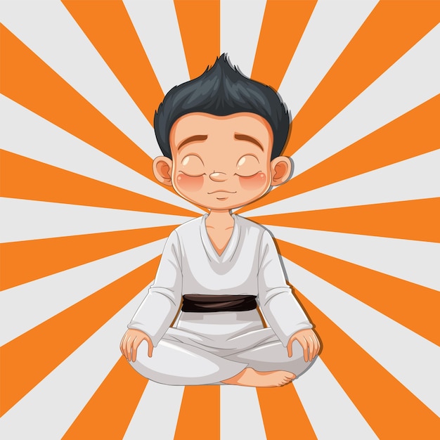 Jonge karate kid in meditatiepositie