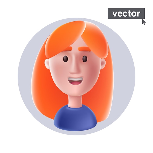 Jonge lachende rood haar vrouw avatar in cirkelframe Realistische 3D-stijl vector karakter illustratie