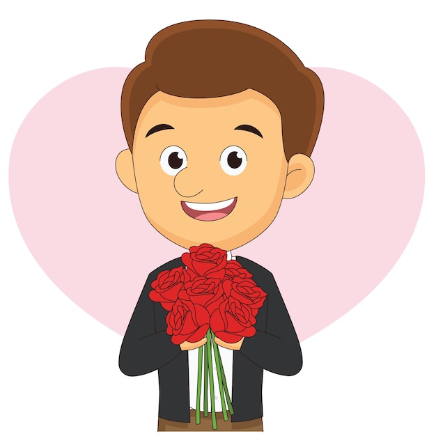 Jonge man bloemen bezorgen aan vriendin op Valentijnsdag