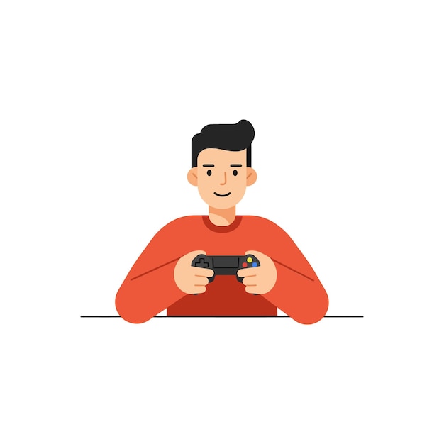 Jonge man die een videospel speelt in platte ontwerp stijl vector kunst