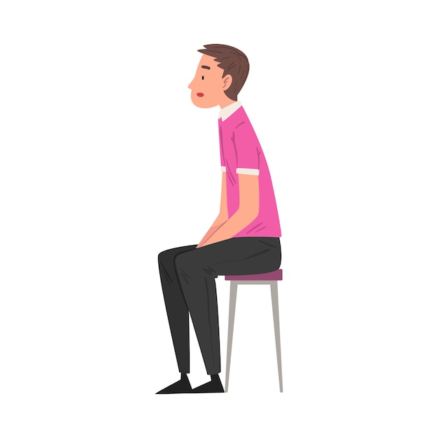 Jonge man die op een stoel zit Mannelijke persoon in casual kleding die een sollicitatiegesprek heeft Side View Vector illustratie