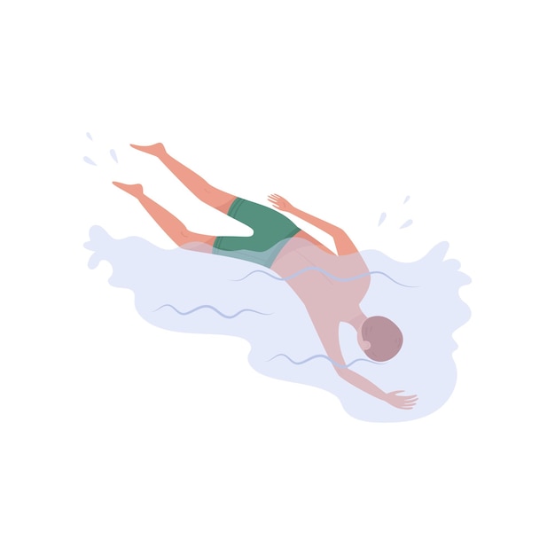 Vector jonge man duikt ondersteboven in het water man in groene zwembroek actieve recreatie platte vector design