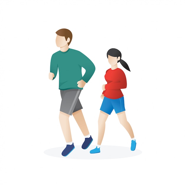 Vector jonge man en een vrouw aan het rennen