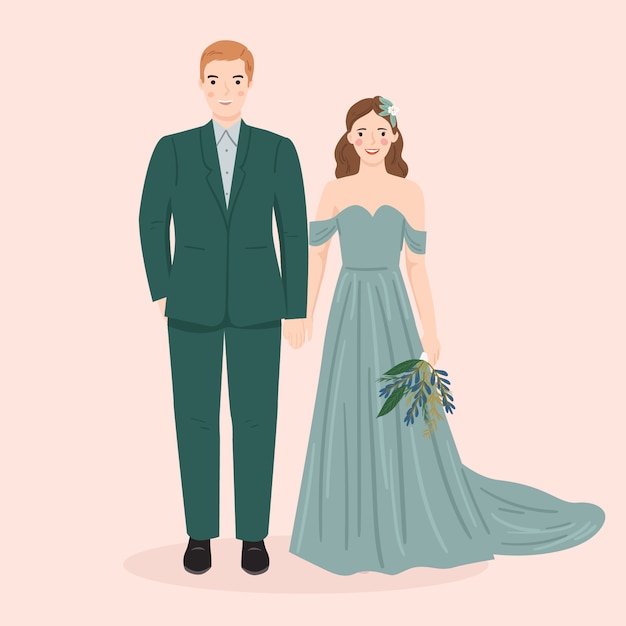 jonge man en vrouw, paar bruid en bruidegom in huwelijk, formele kleding. trendy vectorillustratie