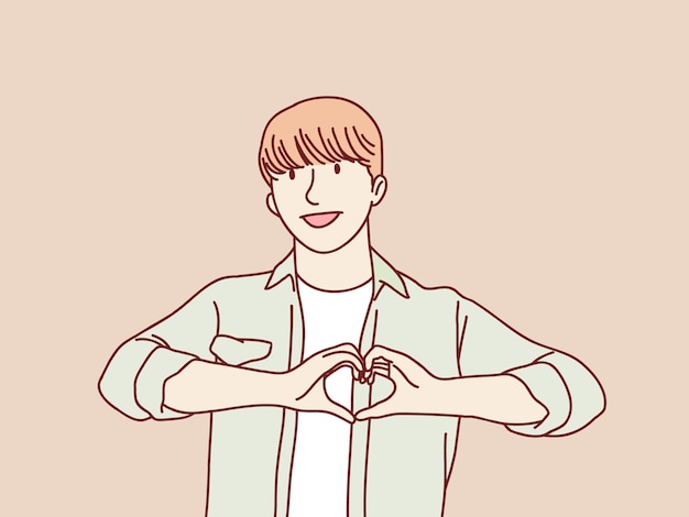Jonge man liefde gebaar hand koreaanse stijl illustratie