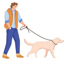 Jonge man lopen met hond aangelijnd persoon met huisdier