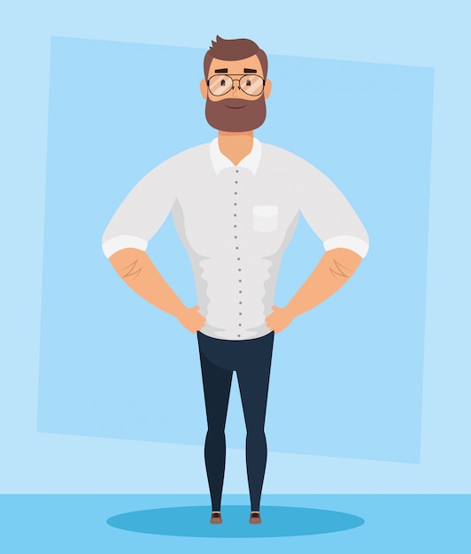 Vector jonge man met baard avatar karakter vector illustratie ontwerp