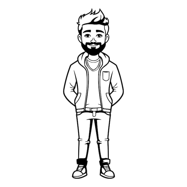 Vector jonge man met baard en casual kleding cartoon vector illustratie grafisch ontwerp