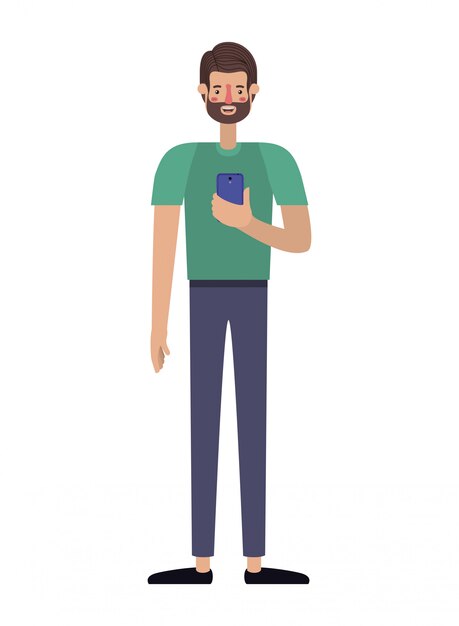 Jonge man met baard en smartphone