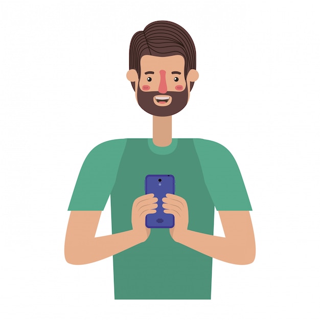 Jonge man met baard en smartphone