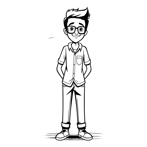 Jonge man met bril en casual kleding cartoon personage vector illustratie grafisch ontwerp