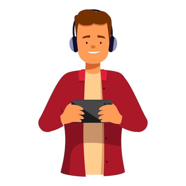 Jonge man met een koptelefoon speelt een mobiel spel op zijn smartphone.