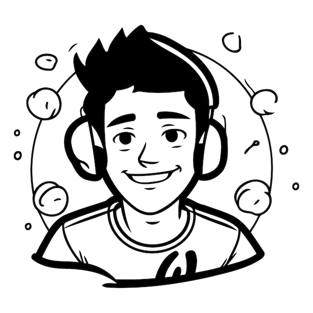 Vector jonge man met koptelefoon die naar muziek luistert vector illustratie in cartoon stijl