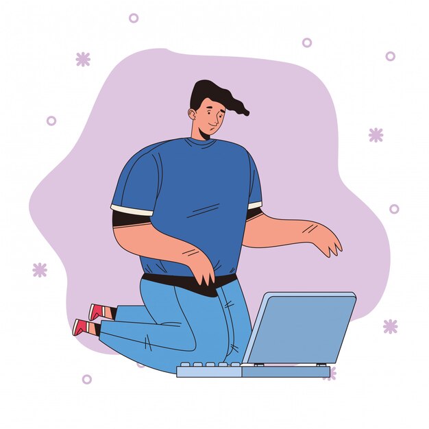 Jonge man met laptop avatar karakter