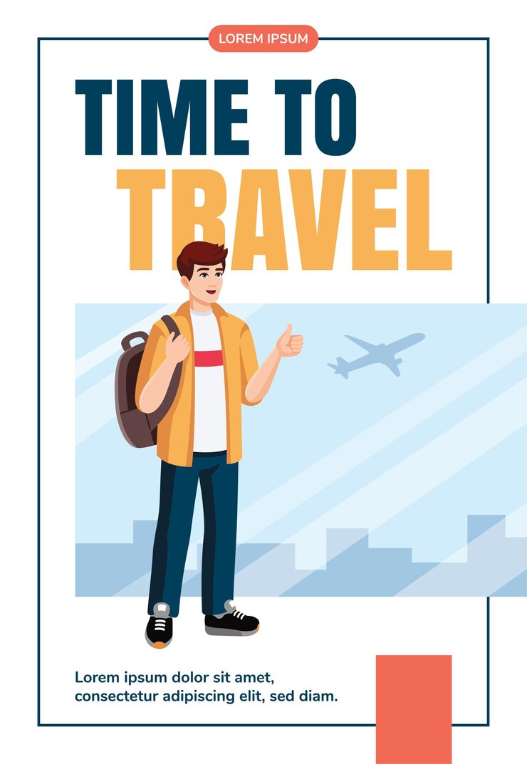 Jonge man met rugzak die de duim omhoog toont op de luchthaven voor de vlucht Reizen concept Tijd om te reizen Vector