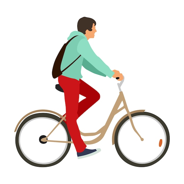 Jonge man rijdt op een fiets vlakke stijl vectorillustratie