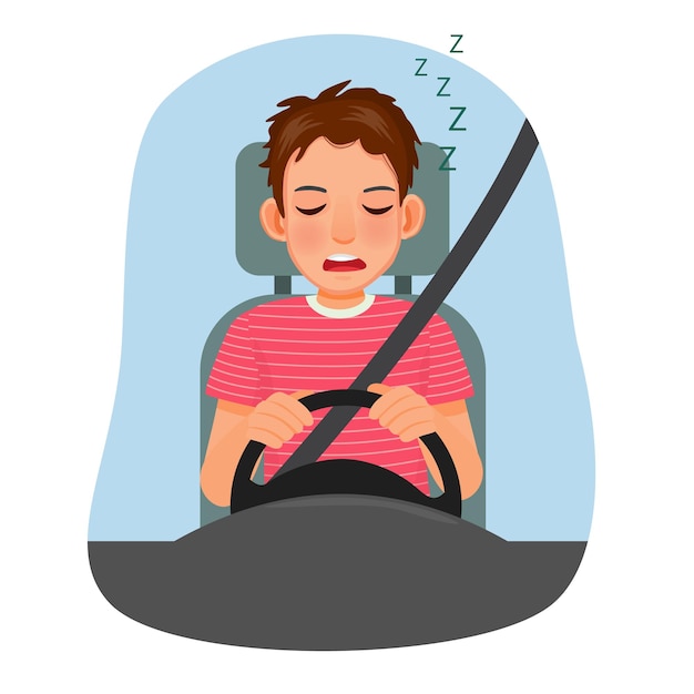 Jonge man slaperige vrouwelijke chauffeur die in slaap valt tijdens het autorijden
