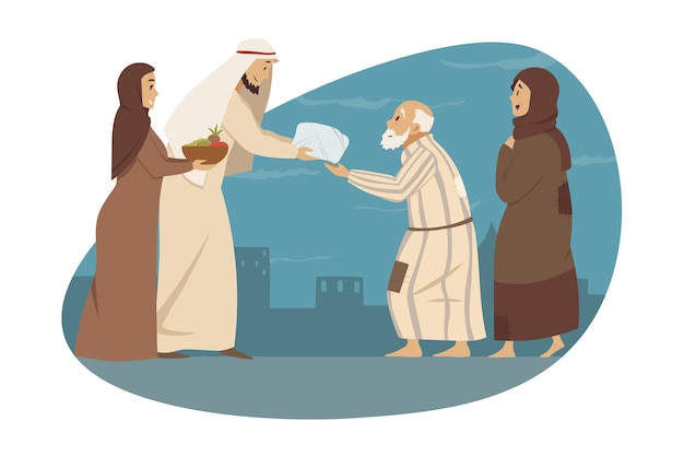 Jonge man vrouw broer zus moslims geven geschenken cadeautjes aan ouders Arabische oma grootvader