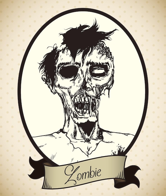 Jonge mannelijke zombie Retro portret vectorillustratie