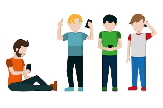 Jonge mannen met behulp van smartphones