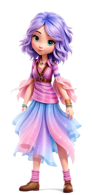 Jonge prinses met paars haar en roze paarse jurk