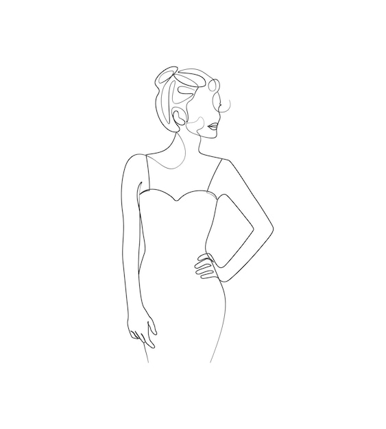Jonge schoonheid vrouw staande lichaam elegante lijntekeningen tekening