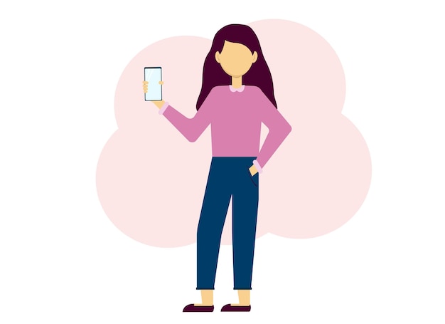 Jonge stijlvolle vrouw met een mobiele telefoon in zijn hand. vector illustratie