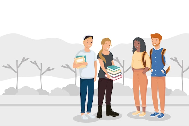 Jonge studenten grijze scène