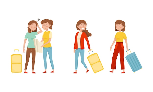 Jonge toeriste met bagage die een kaart onderzoekt en op vakantie reist